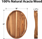 Acacia Wood Serving Tray with Handles - 17"x13" Round, Decorative Ottoman Tray for Living Room, Coffee Table