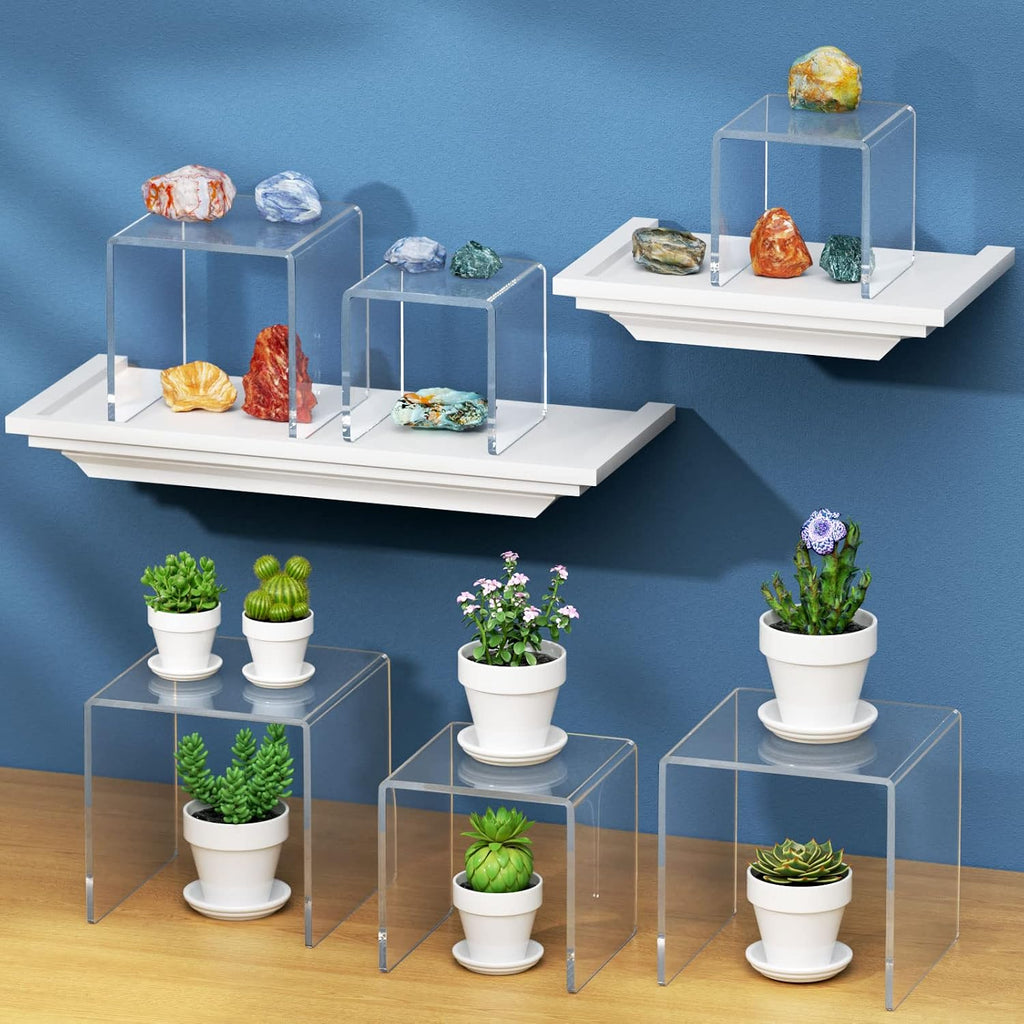 Acrylic Risers Display Stand 2 Set, Clear Display Risers Shelf,5x6x7 | Acrylic Risers Stand Shelves for Funko Pop