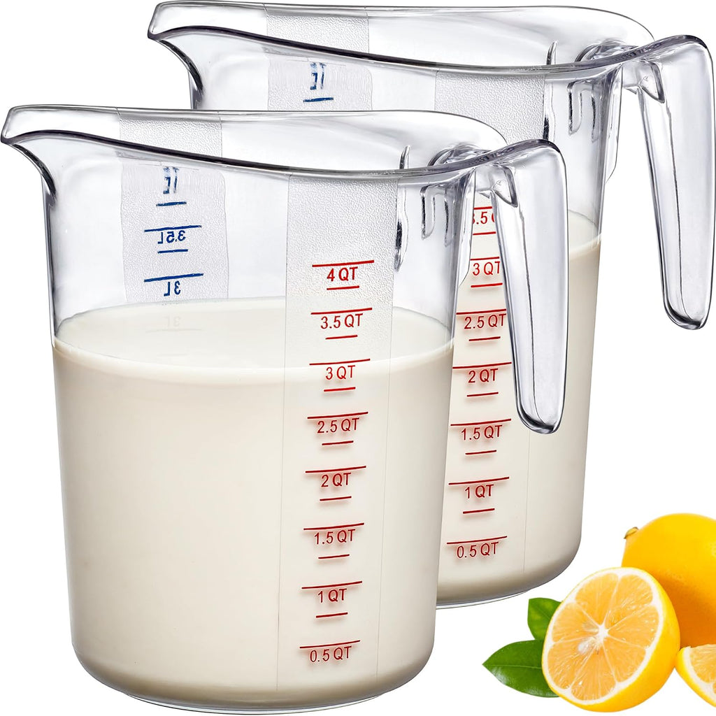Melissa - 128-Ounce Plastic Measuring Pitcher (2-Pack), 16-Cup (4-Quart) Food-Grade Measuring Jug, Unbreakable