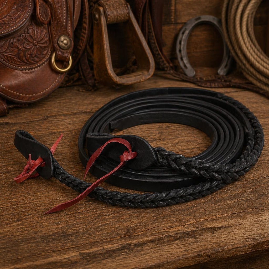 Horse Western 8 Feet Leather Braided Leather Split Reins 66RT49