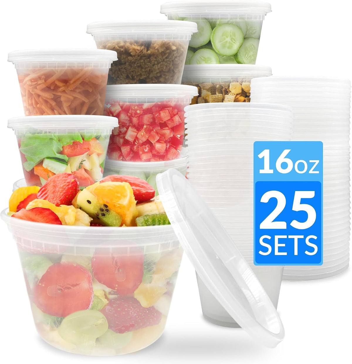 Leak-Proof Deli Containers 25 Sets, 16 oz | Meal Prep & Food Storage