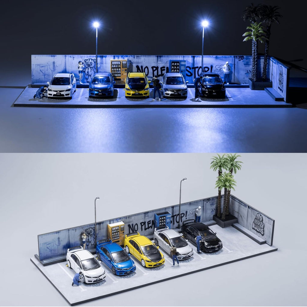 1/64 Diorama Display Case with LED Light,Graffiti Show Case for Hotwheels | Toy Car Display Organizer,Premium Scene