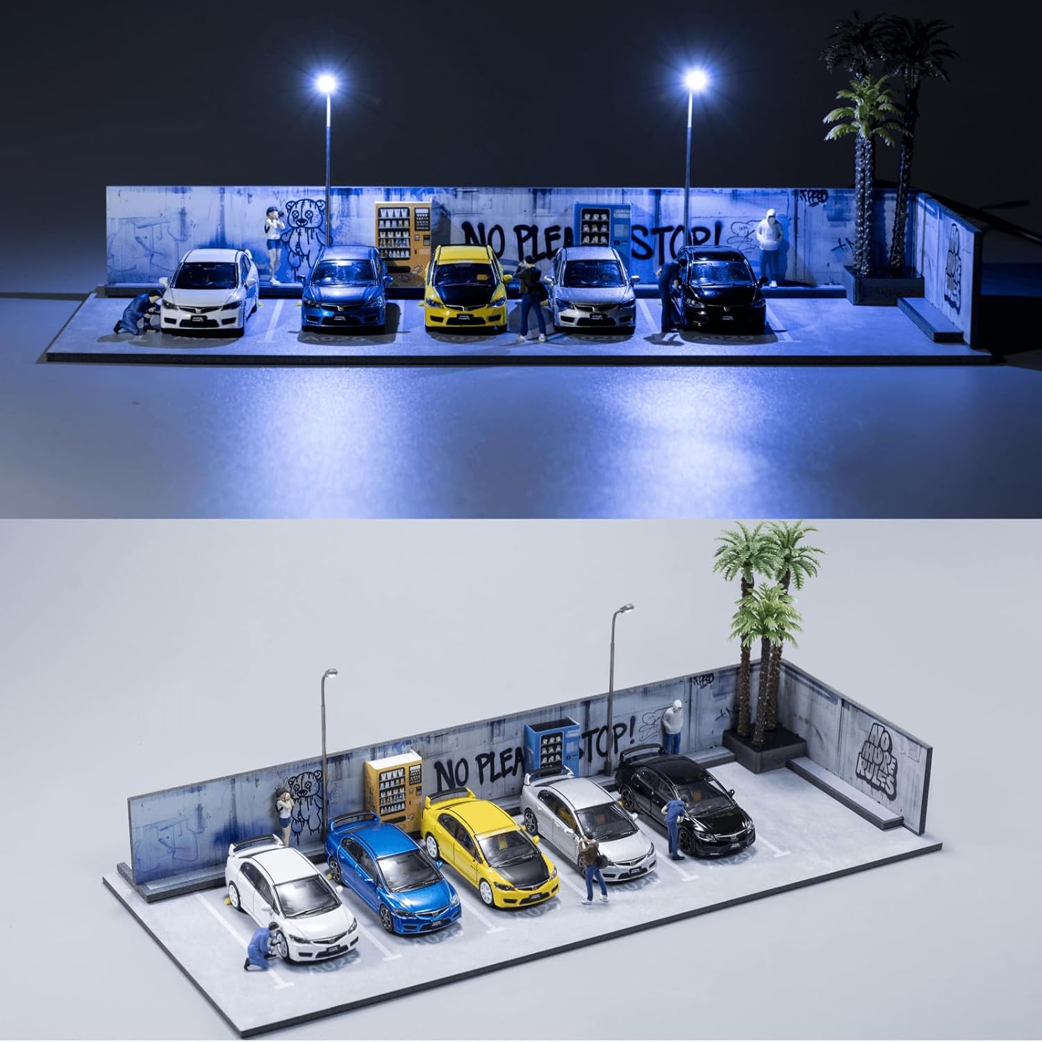 1/64 Diorama Display Case with LED Light,Graffiti Show Case for Hotwheels | Toy Car Display Organizer,Premium Scene