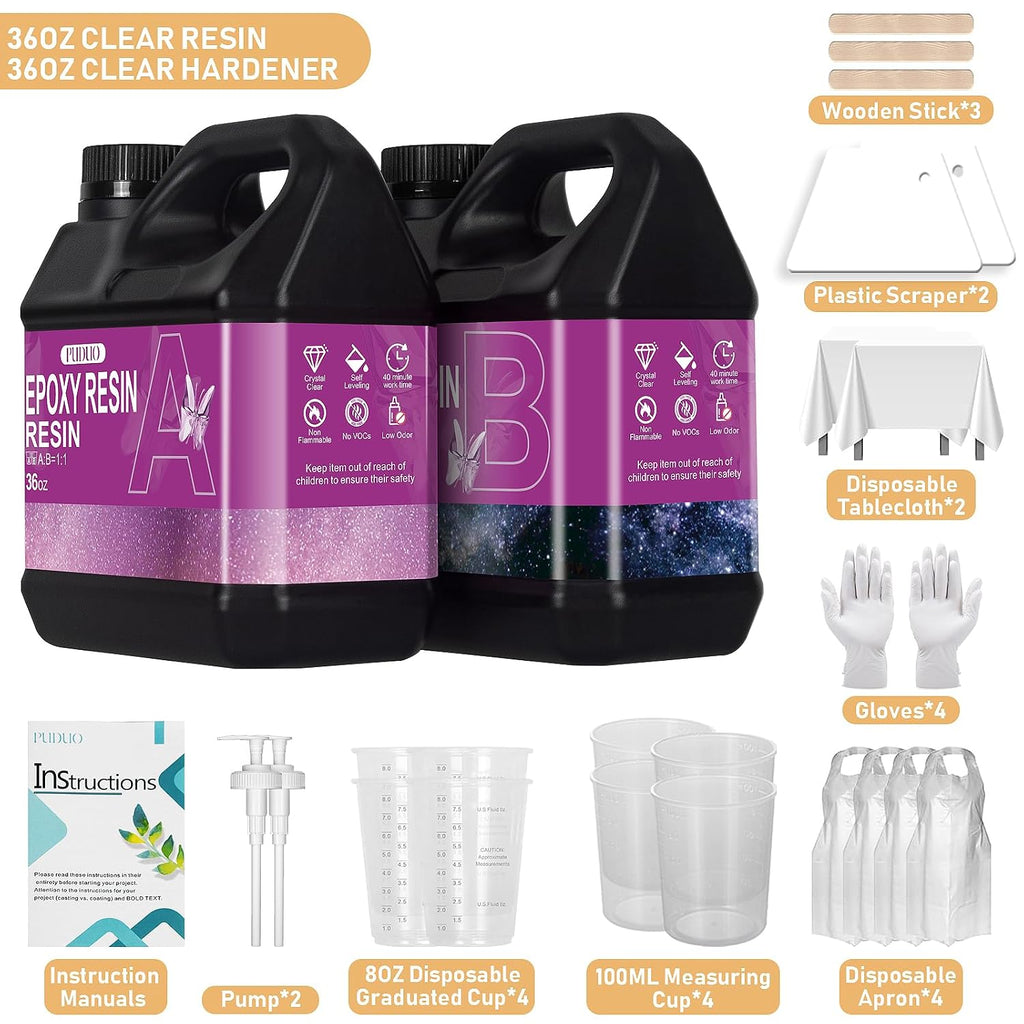Epoxy Resin Kit 72OZ, Newly Formulated Crystal Clear Epoxy Resin | Strong, Bubble-Free, Anti-Yellowing Art Resin