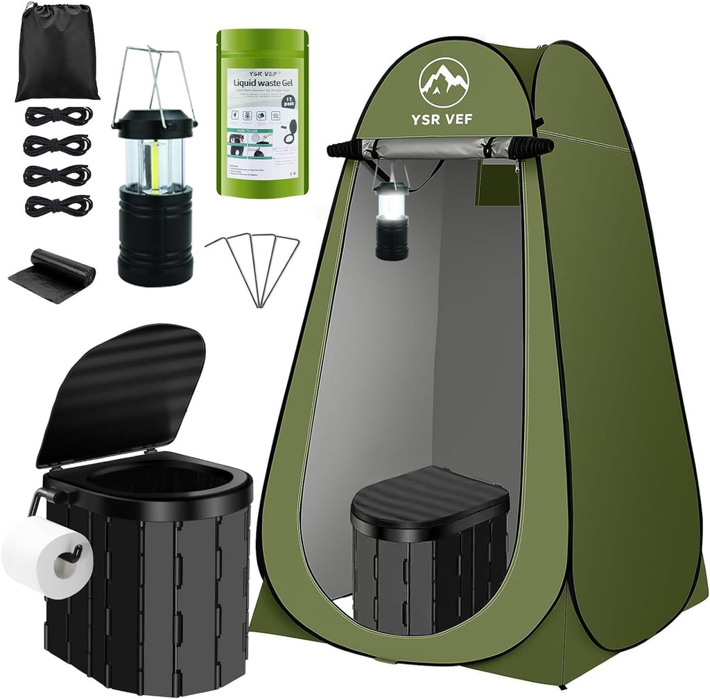 Portable Toilet Kit, Camping Toilet with Pop-Up Privacy Tent and Poo Gel Toilet Bags, Washable Portable Outdoor