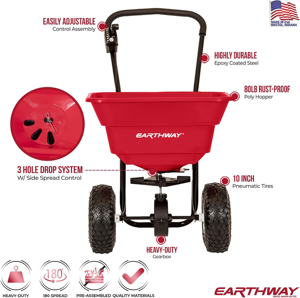 2050P 80lb Broadcast Spreader, Lawn Aerator, Fertilizer Spreader, 80lb Capacity, Pre-Assembled, with Rustproof Poly