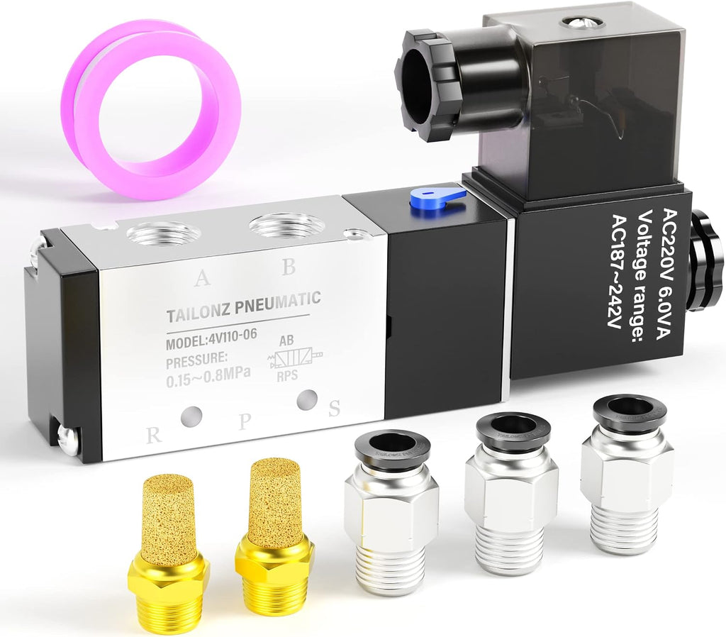 TAILONZ 1/8"NPT AC220V Solenoid Valve 2Position 5Way Junction Box 4V110-06