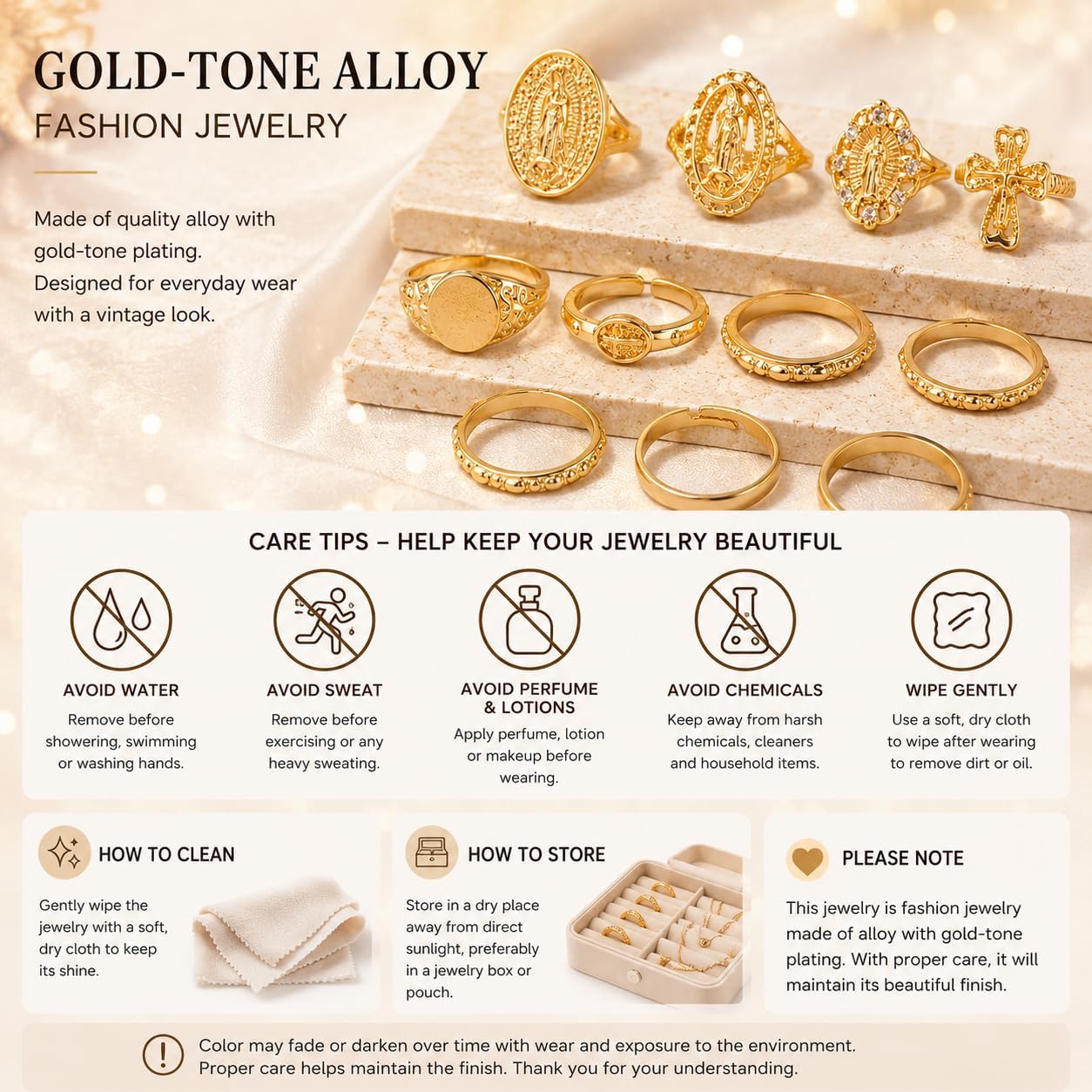 Vintage Gold Virgin Mary Cross Rings Set for Women,Chunky Stackable Boho Knuckle Rings Pack Retro Jewelry Accessories