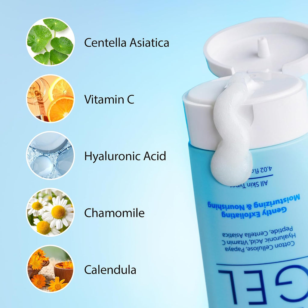 Brightening Peeling Gel with Cellulose, Rice, Papaya, HA, Cica | Gentle Exfoliating Gel Peel for Face and Body, Deep