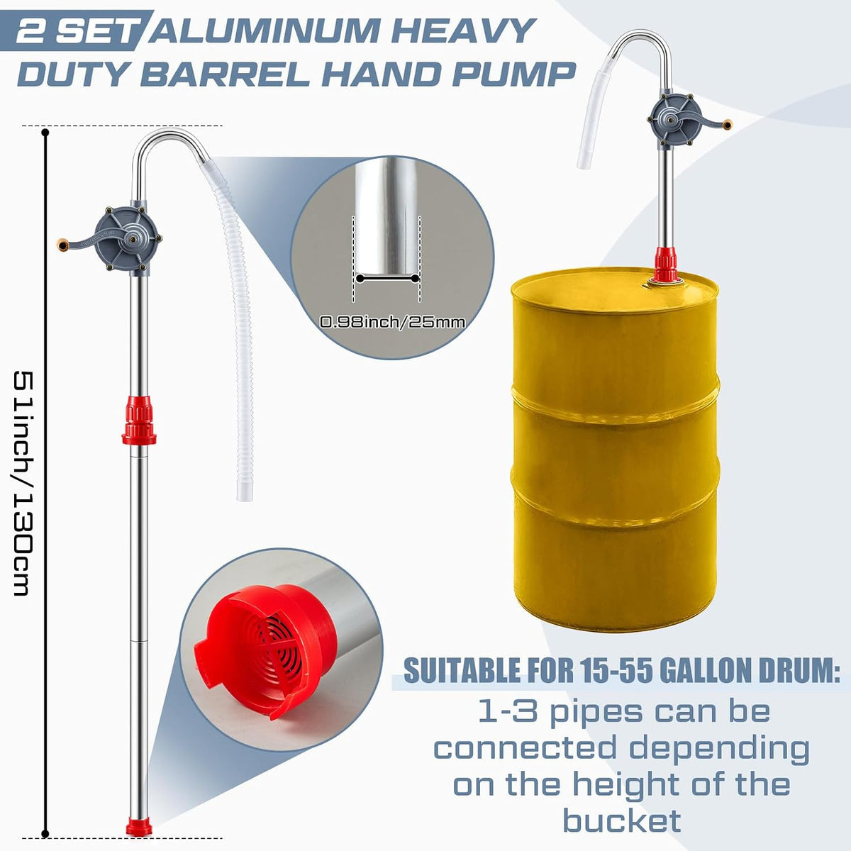 2 Pack 55 Gallon Drum Pump, Manual Barrel Pump for 15-55 Gal Oil