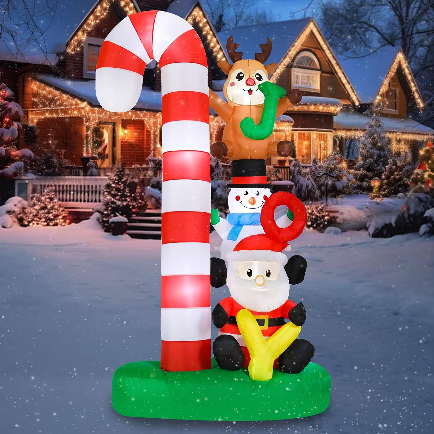 7.8 FT Candy Cane Christmas Inflatable Outdoor Holiday Decoration | Waterproof , Christmas JOY Blow Up, Built-in LED