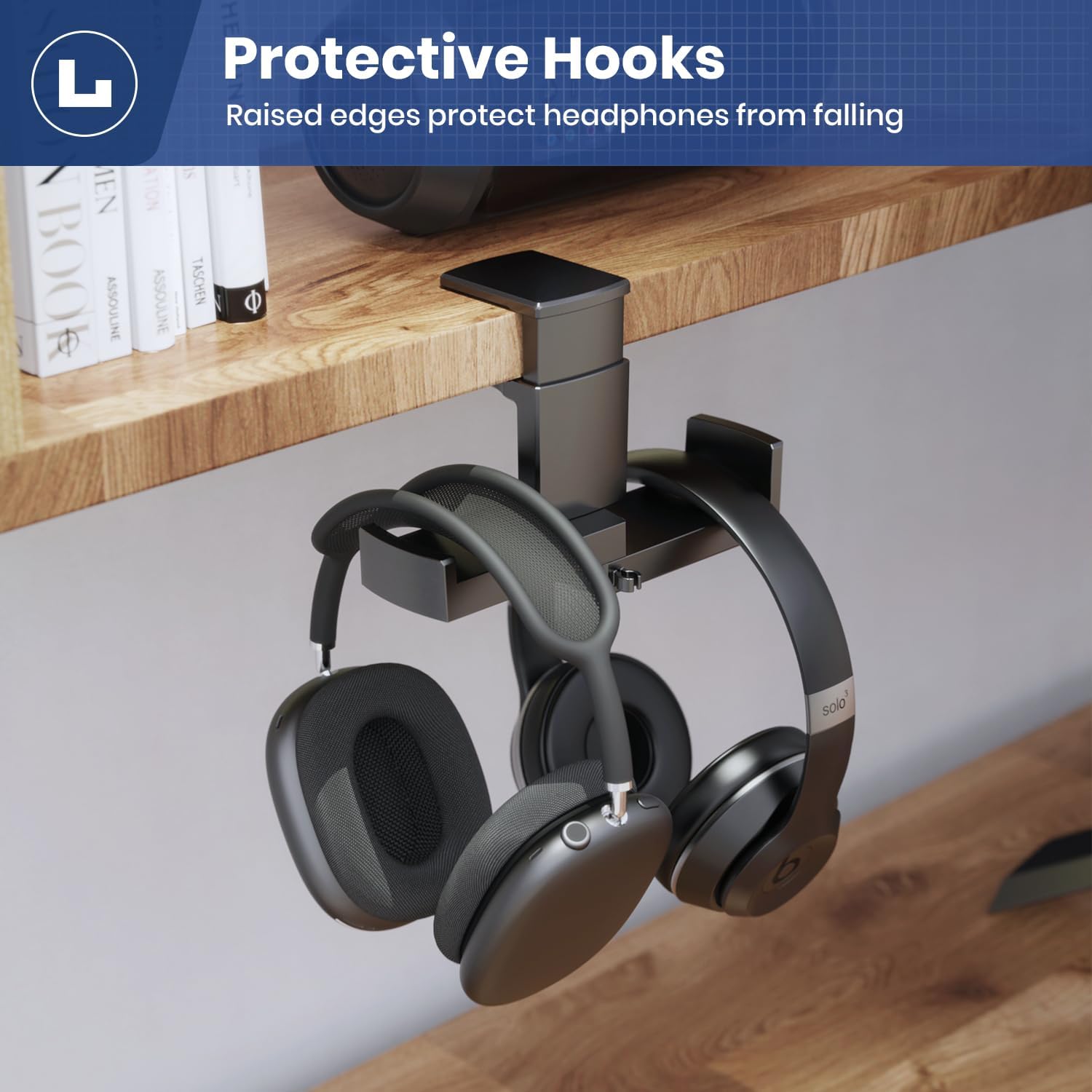 Dual Headphone Stand Holder - EURPMASK 2 in 1 PC Gaming Headset Hooks, 360 Degree Rotating Headphone Hanger with