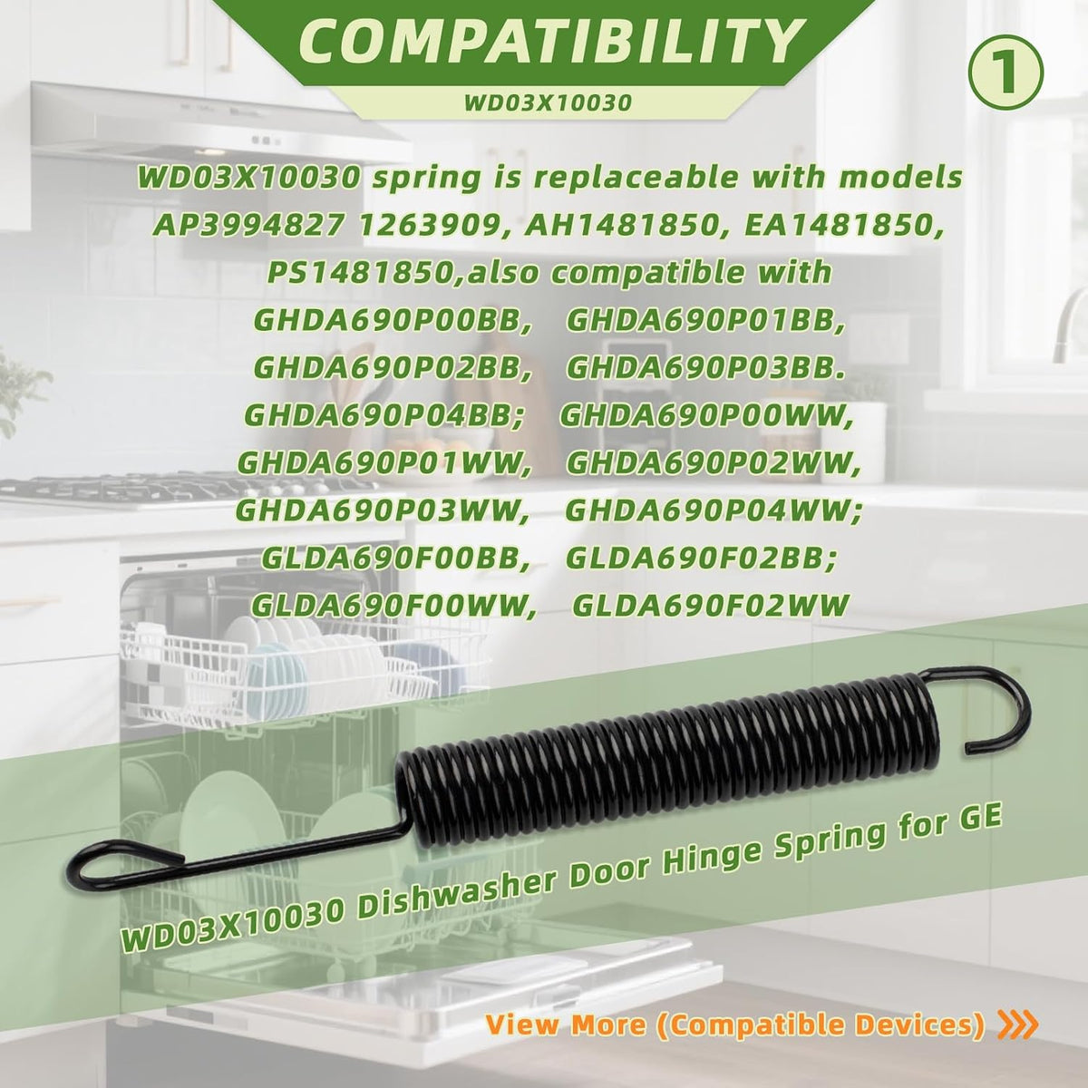 WD03X10030 Dishwasher Door Hinge Spring for GE, Replaces AP3994827 1263909, AH1481850, EA1481850, PS1481850