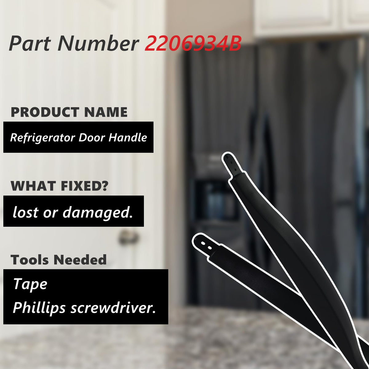 2206934B Refrigerator Door Handle Black Compatible with Whirlpool/Kenmore