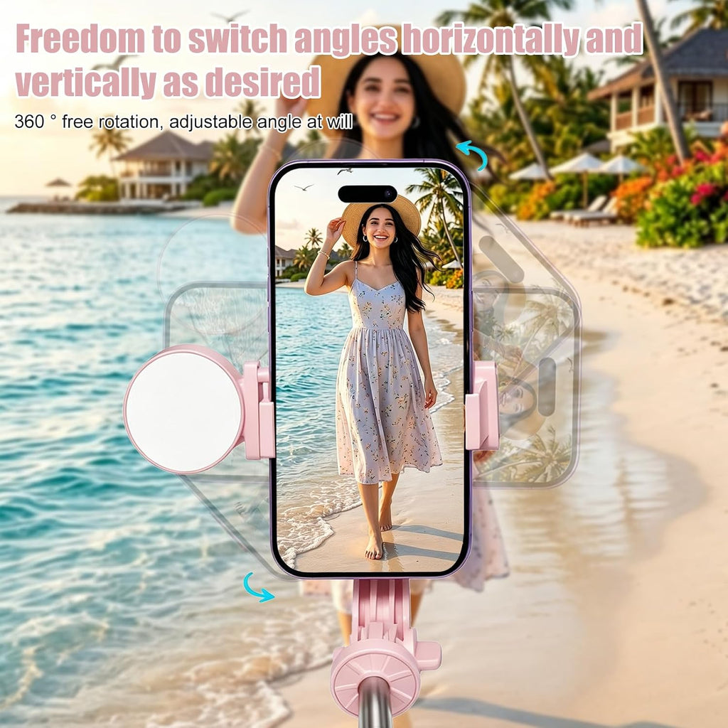 Selfie Stick with Rechargable Remote & Light (1PC), Tripod for iPhone, Cell Phone Stand for Video Recording, Portable