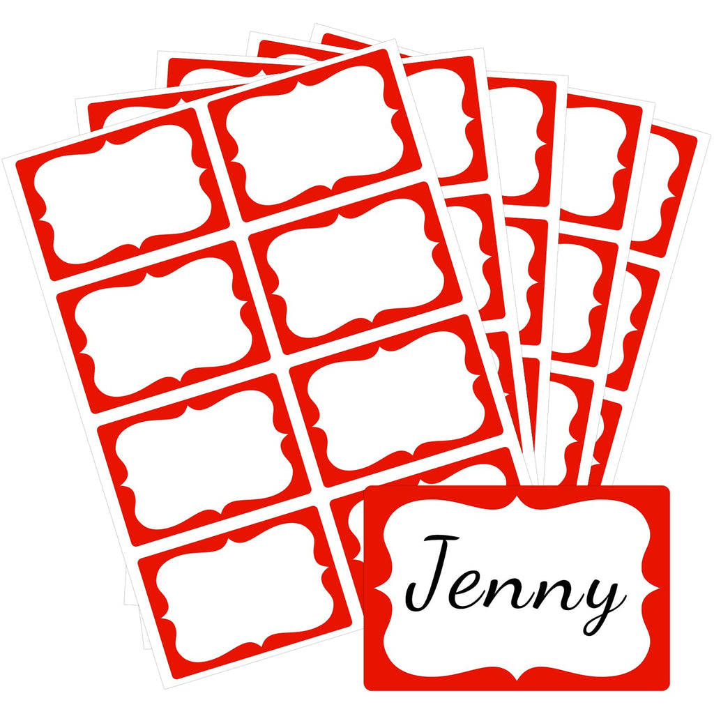 Red Name Tag Stickers - 200 Pcs 3'' x 2'' Name Label Stickers