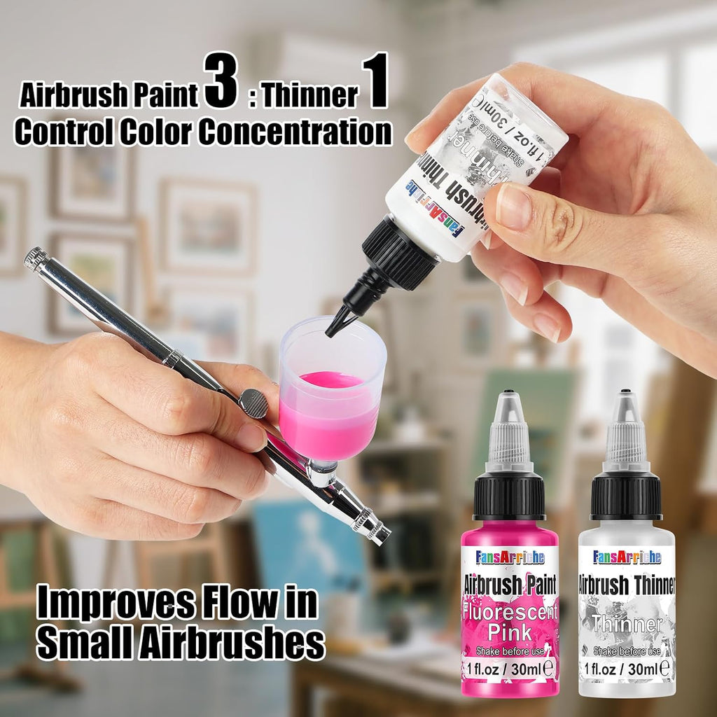Airbrush Paint, 48 Colors (1 fl oz) with 4 Thinner & 2 Primer | Ready to Spray Water-Based Metallic & Neon &