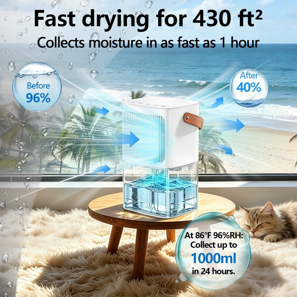 Dehumidifier 60oz Small Dehumidifier for Home 430 Sq.Ft Quiet Dehumidifier with 10 Color Lights&Auto Shut Off 3 Modes