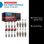 TRQ Performance Ignition Coil and Spark Plug Kit 16 Piece Iridium Spark