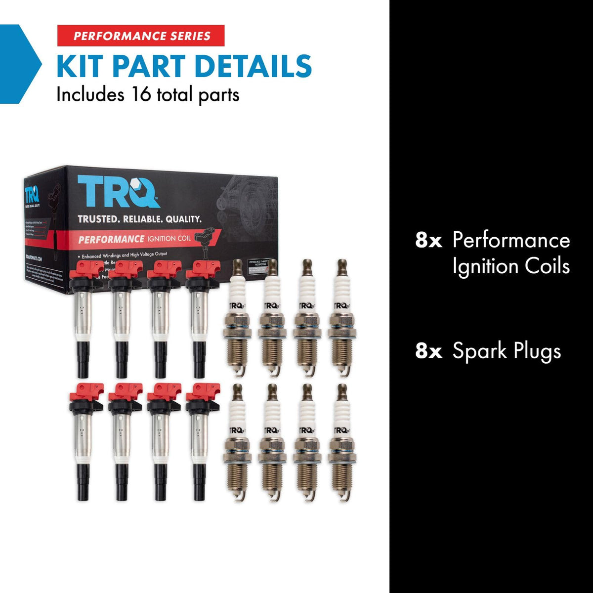 TRQ Performance Ignition Coil and Spark Plug Kit 16 Piece Iridium Spark