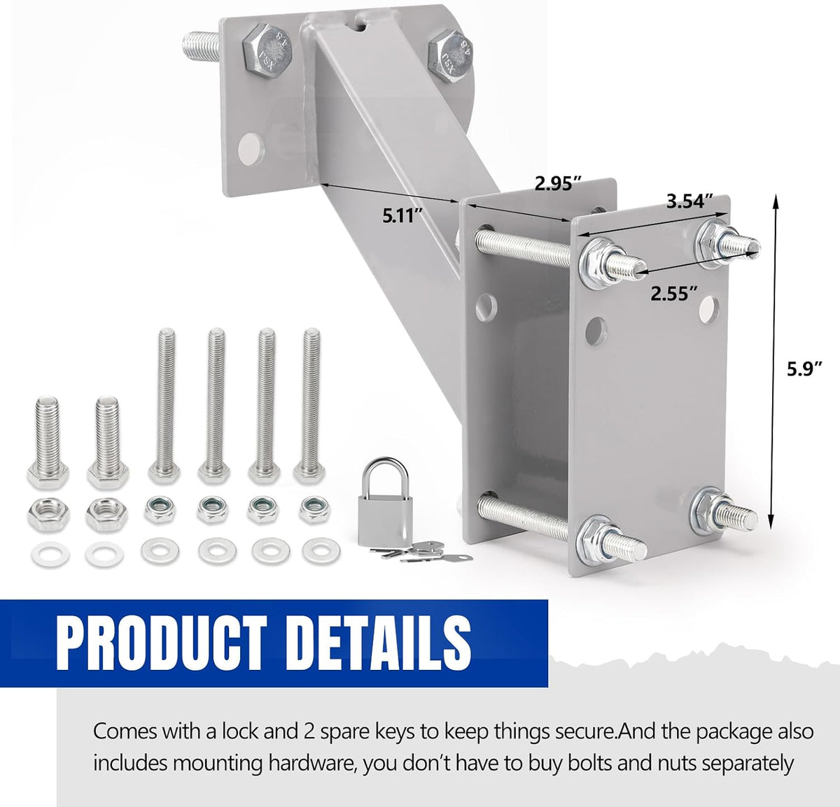 Spare Tire Mount Bracket with Lock, Side Mount Utility Spare Tire Carrier for Trailer Tongue Boat, 4 & 5 Lugs Wheel