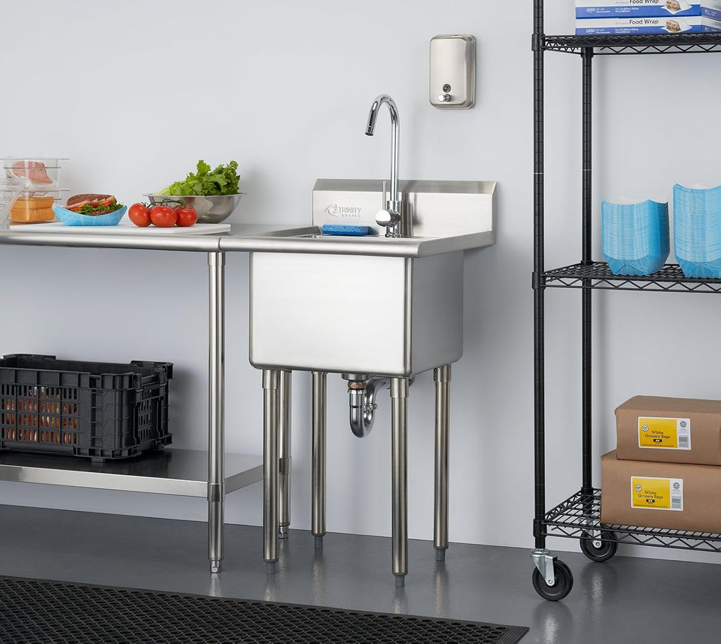Basics 21.5" NSF Freestanding Stainless Steel Utility Sink w/Faucet