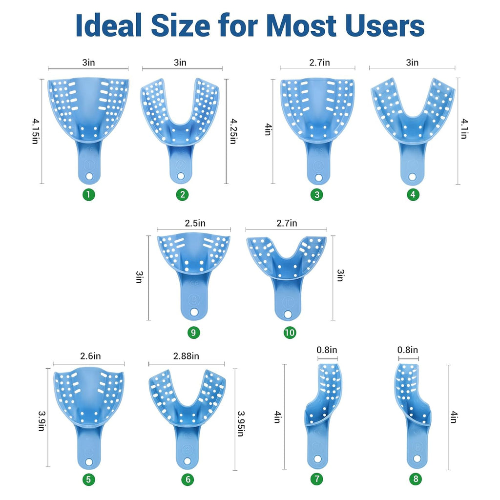 Dental Impression Trays Disposable 10 PCS, Perforated Impression Trays Set Plastic Teeth Holder for Dental Clinic