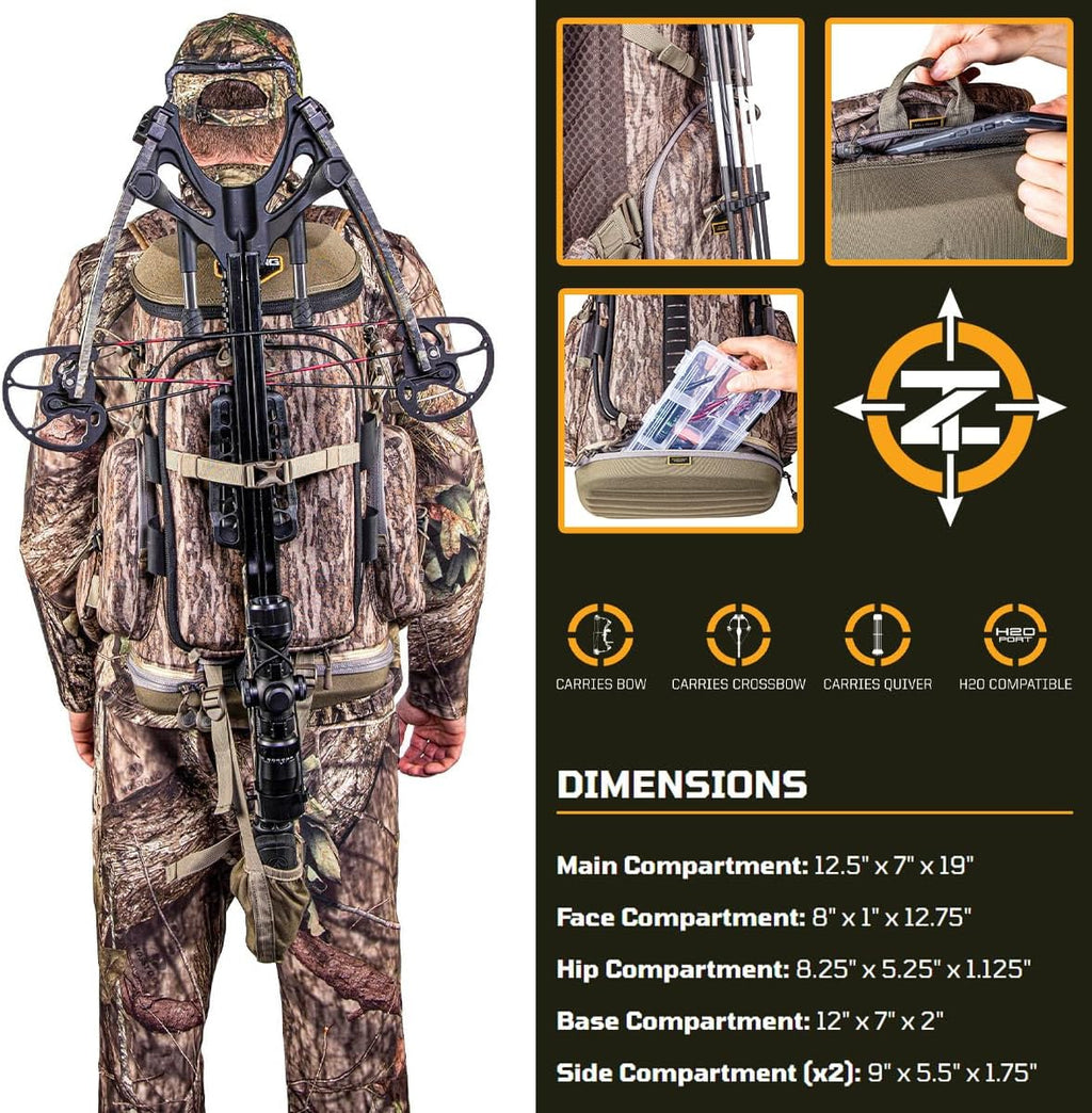 Hangtime Day Pack for Tree Stand Hunting, H2O Compatible EVA-Molded Durable Hunting Backpack with 7 Compartments & 15