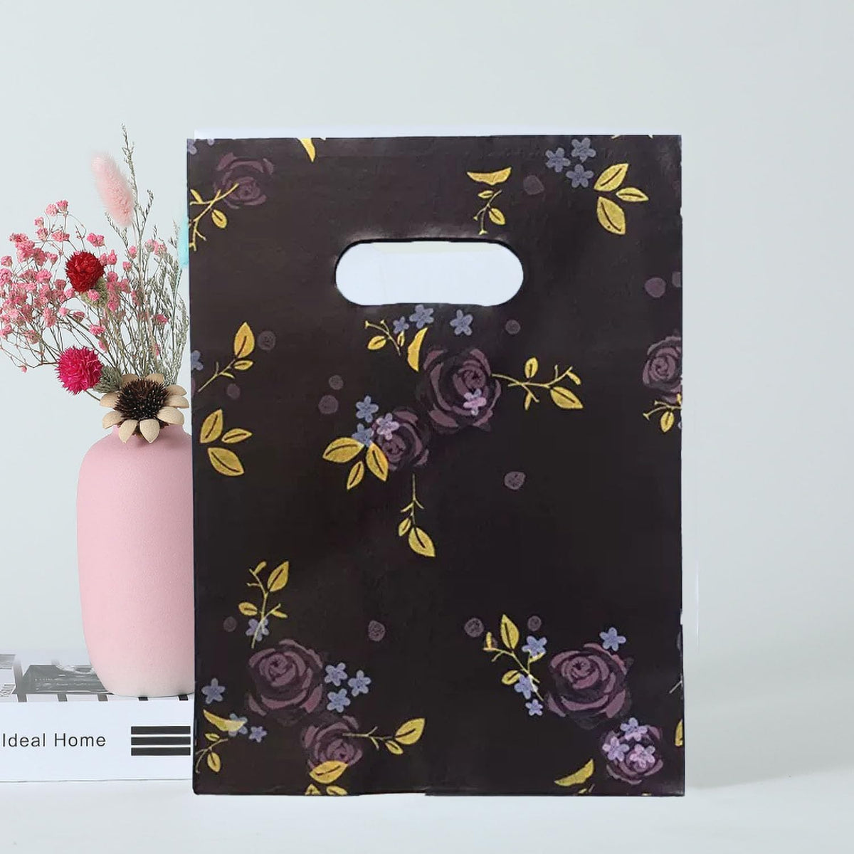 100 Count 11.7" x 15.7" Plastic Merchandise Bags, Shopping Retail Boutique Bags with Die Cut Handles - Rose