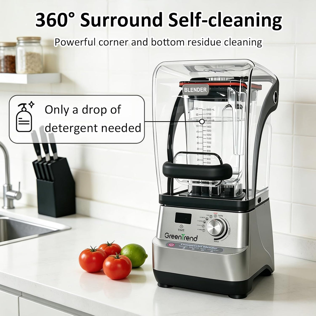 Commercial Blender for Smoothies 65Oz with Detachable Enclosure, 2200W