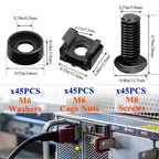 45‑Pack M6 x16mm Rack Screws, Cage Nuts & Washers Server Cabinet