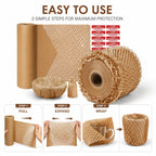 Honeycomb Packing Paper, Bubble Cushioning Wrap Alternative for Moving & Gift Wrapping, Includes 20 Fragile Sticker