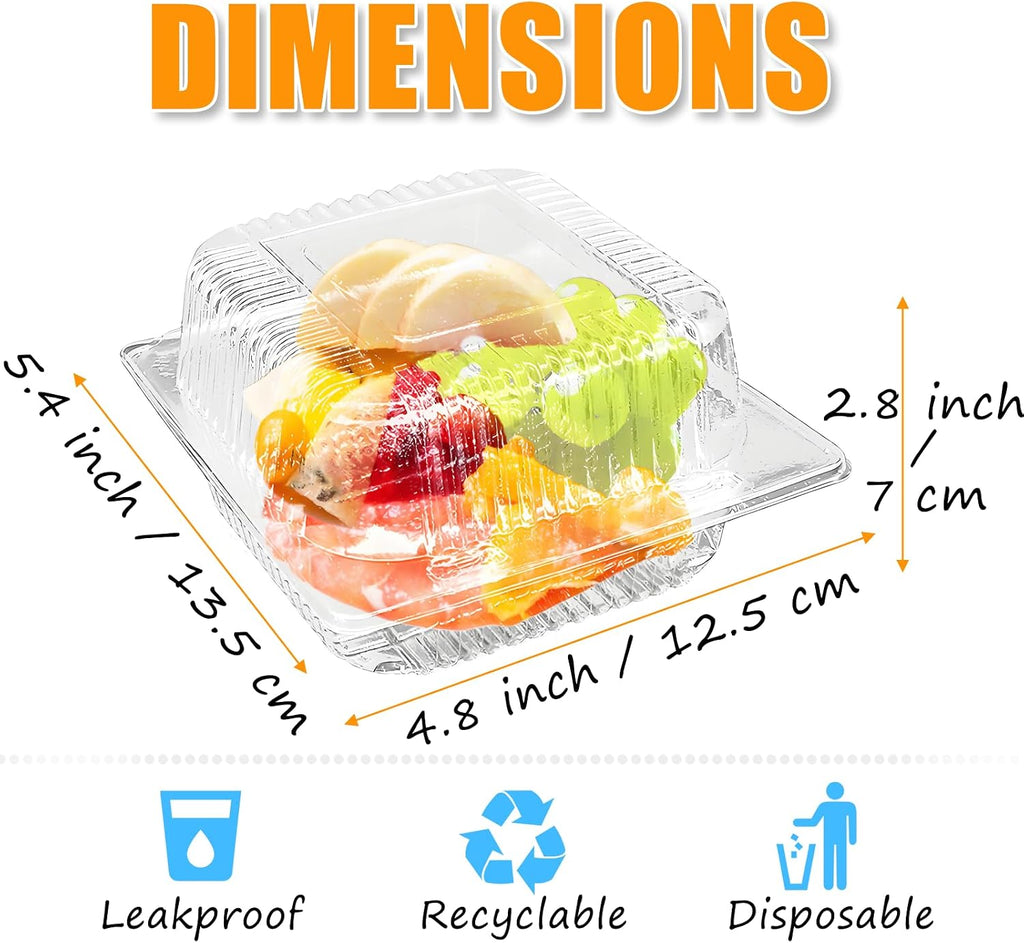 100 Pack Clear Plastic Square Hinged Food Clamshell Container,Disposable To Go Cake Slice Container,Clear Plastic