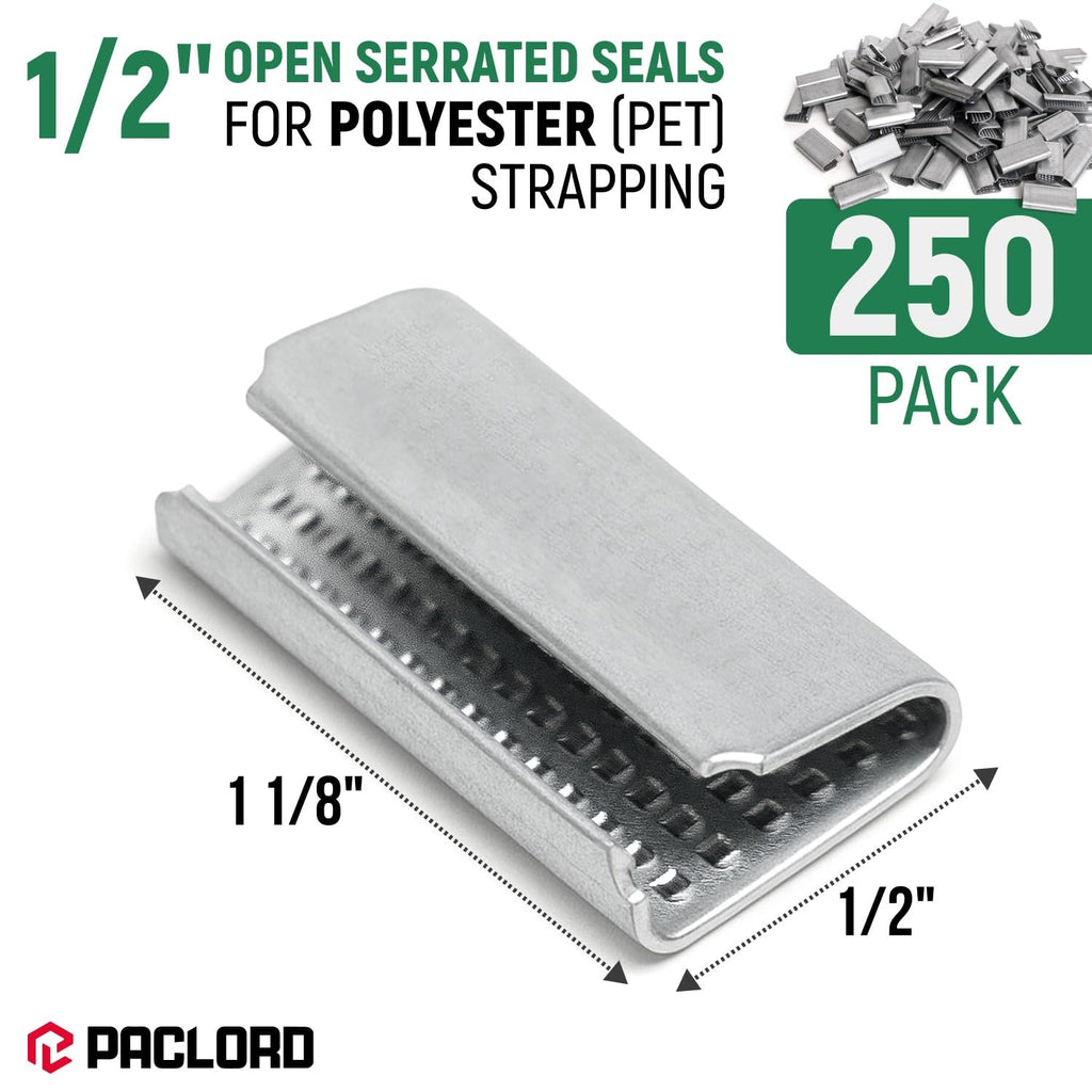 Open Serrated Seals for 1/2" PET Polyester Strapping, Pack of 250