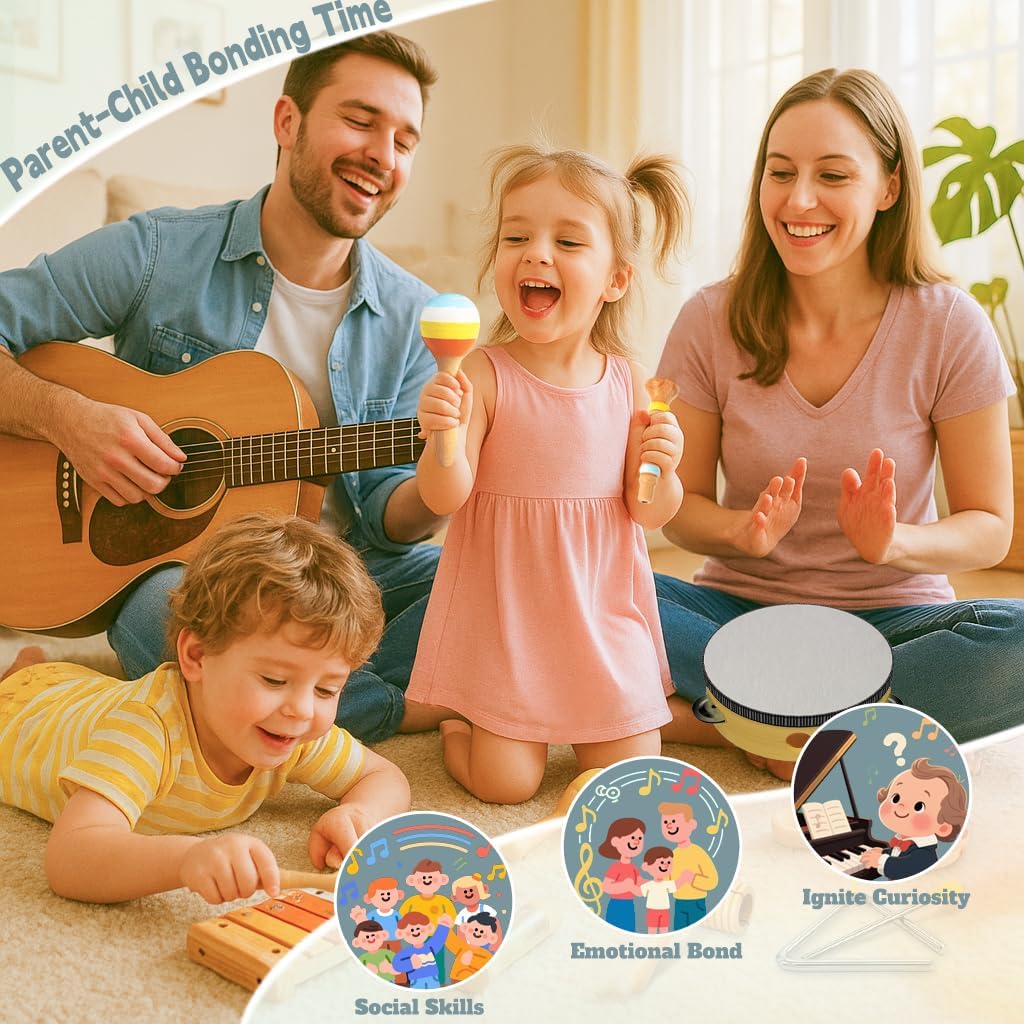 Baby Musical Instruments for Toddlers 1-3, 12PCS Montessori Musical Toy Set with Xylophone, Drum, Maracas...Perfect