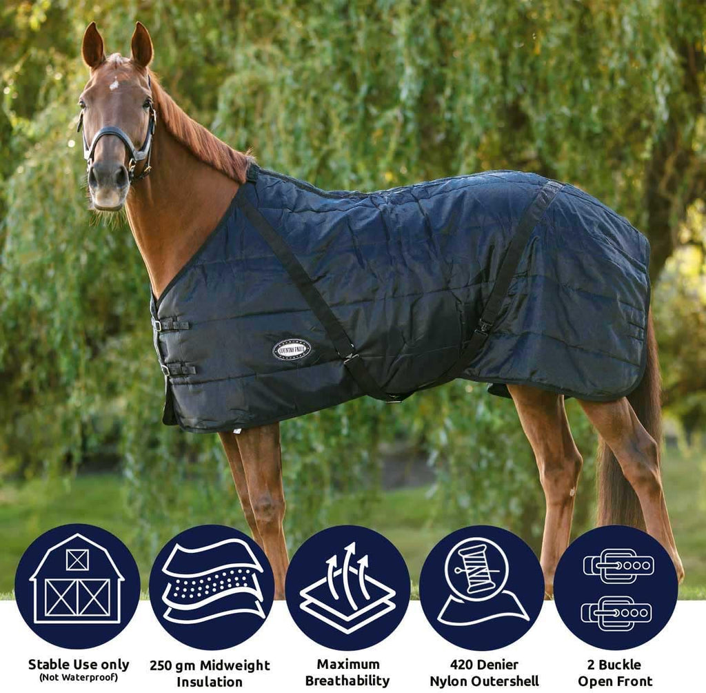 Sentinel Channel Quilt Horse Stable Blanket, Midweight Open Front, 420D Nylon Outer Shell, 250g Poly-Fill Insulation