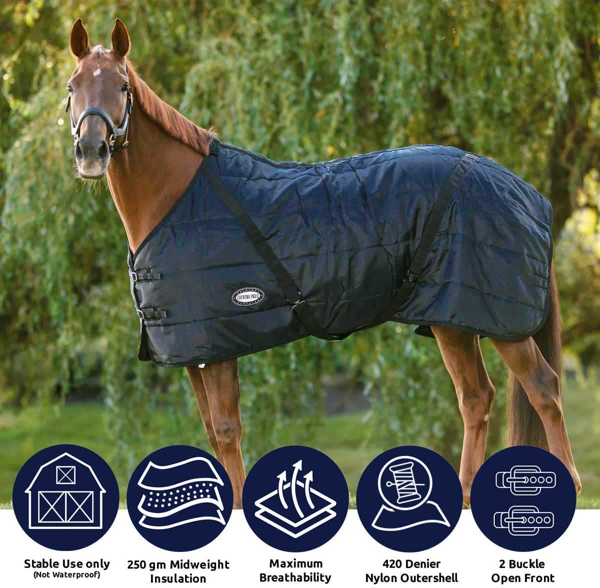 Sentinel Channel Quilt Horse Stable Blanket, Midweight Open Front, 420D Nylon Outer Shell, 250g Poly-Fill Insulation