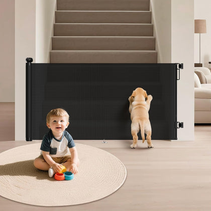 Retractable Baby Gate for Stairs & Doorways, 34" Tall Extends to 55" Wide, Mesh Baby & Pet Gate with Anti-Crawling