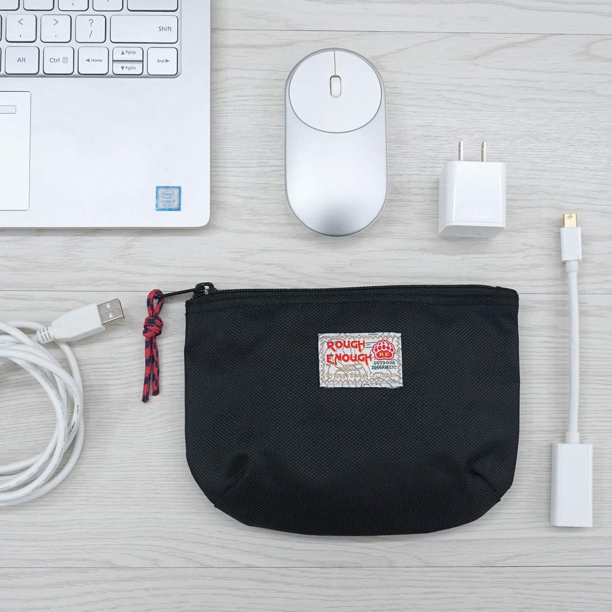 Rough Enough Small Tech Storage Pouch EDC Travel Cable Organizer, Black
