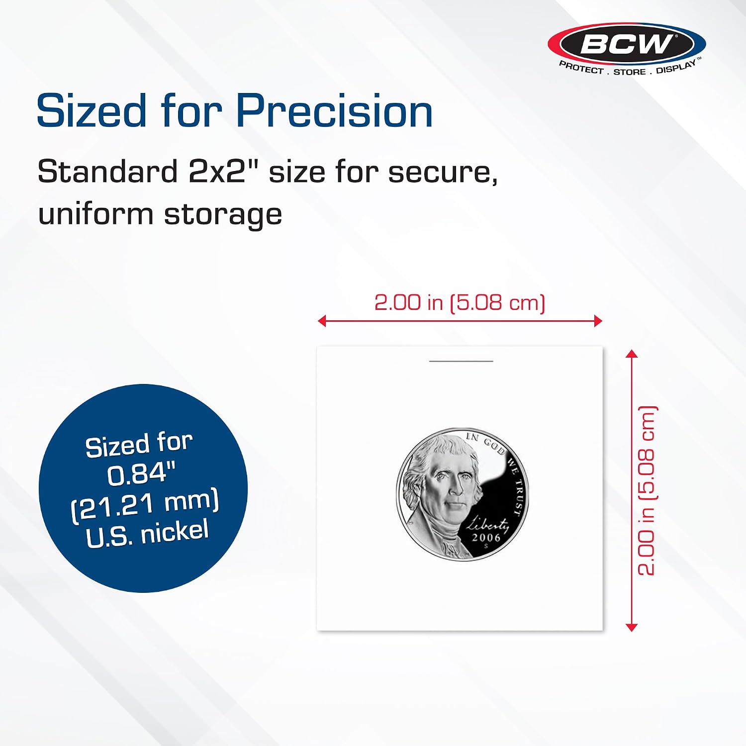 2x2 Coin Flips for Nickels – 100 Pack | Archival Paper Coin Holders with Clear Window | Nickel Holders for Collectors