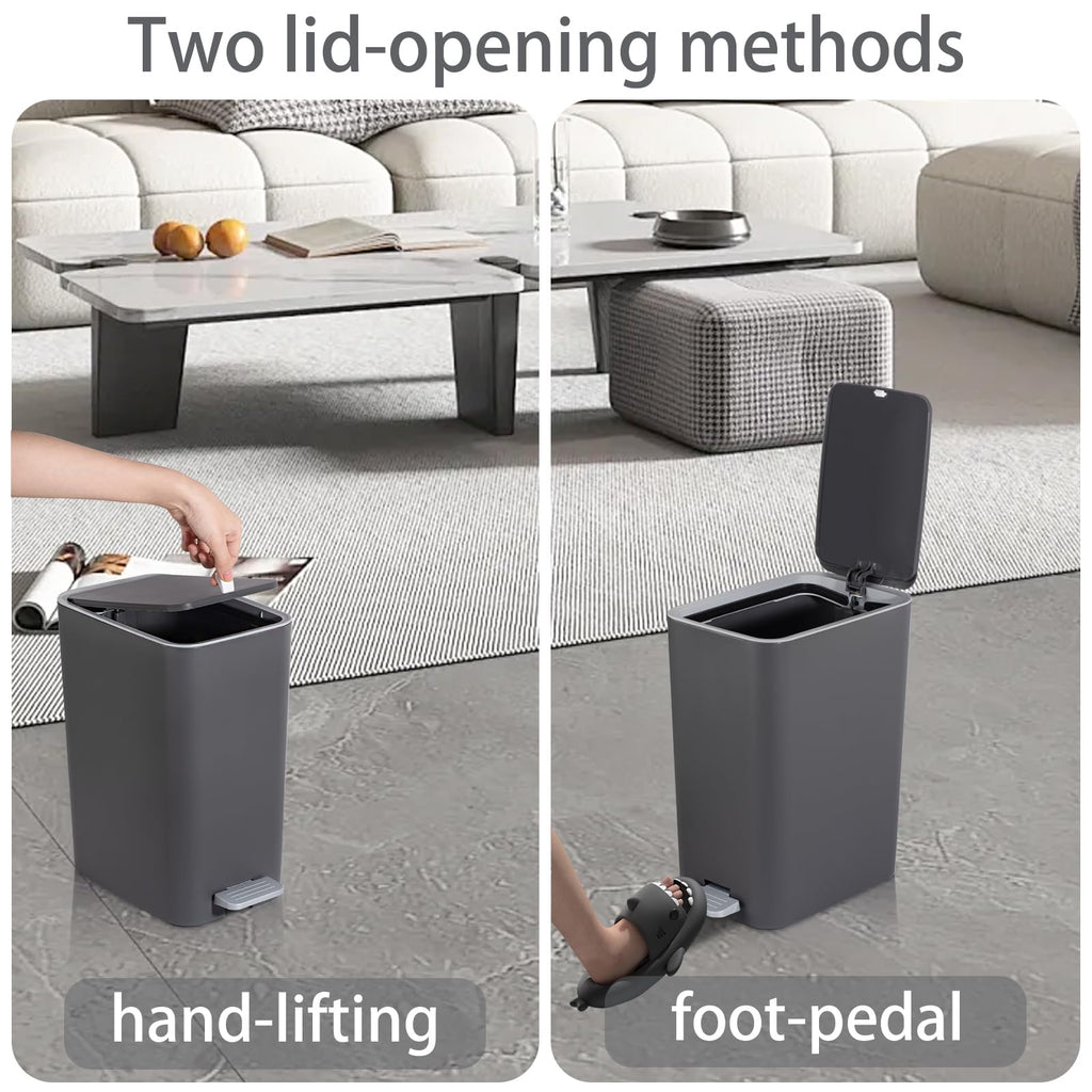 Small Bathroom Trash Can with Lid, 2.1 Gallon Slim Step Trash Can, Gray