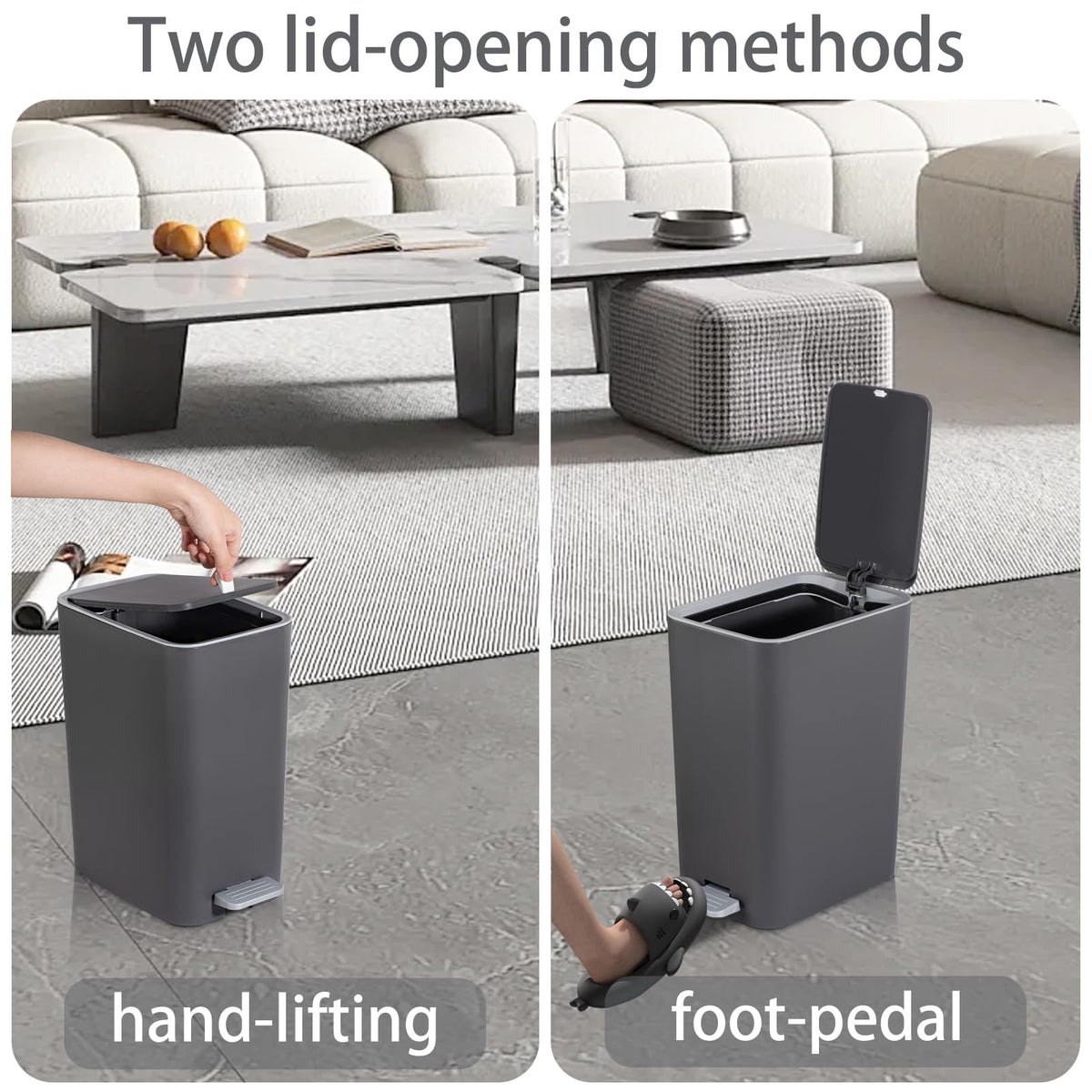 Small Bathroom Trash Can with Lid, 2.1 Gallon Slim Step Trash Can, Gray