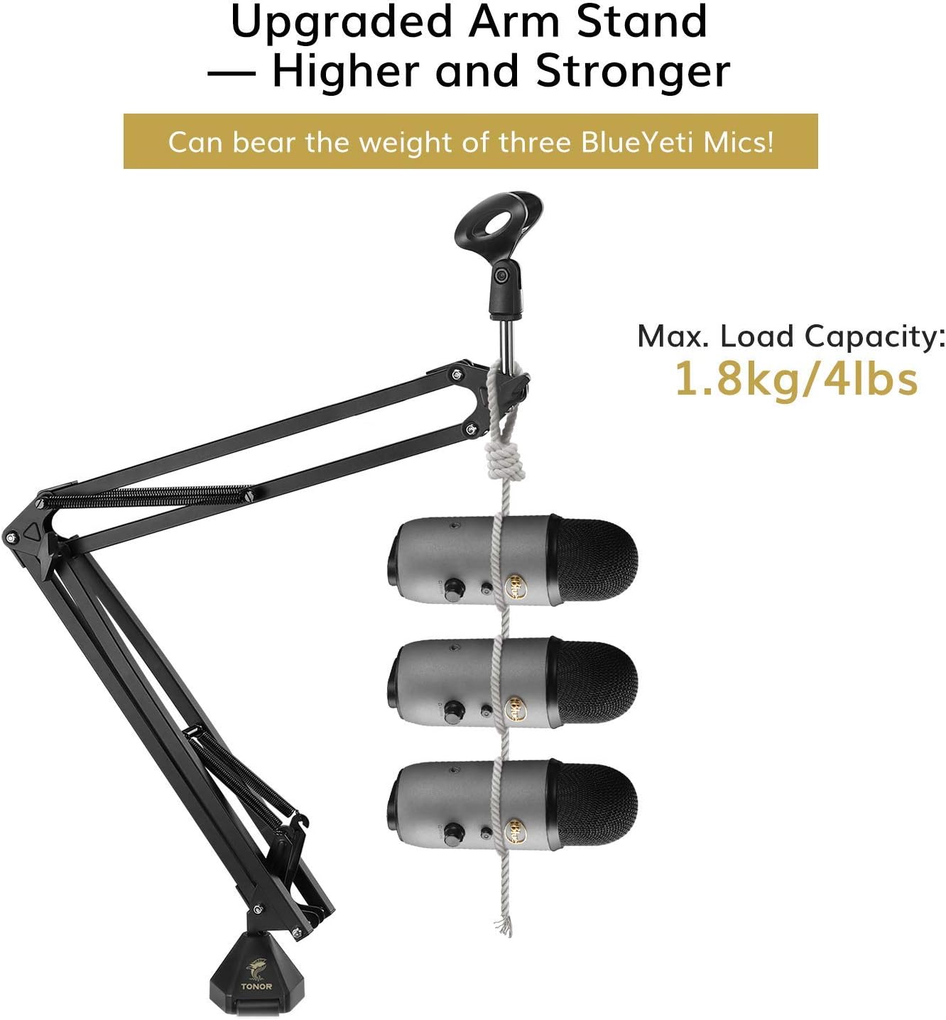 Microphone Arm Stand, Adjustable Suspension Boom Scissor Mic Stand with Pop Filter, 3/8" to 5/8" Adapter, Excellent