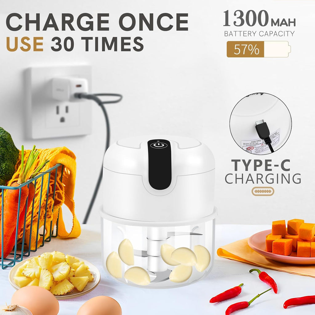 EASYSPEED Electric Garlic Chopper 1 Cup, Mini USB Charging Wireless Food Processor with 304 Stainless Steel, 3 Sharp
