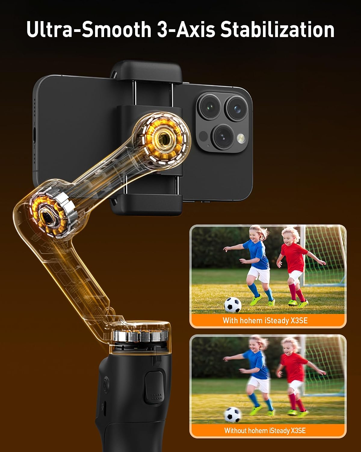 iSteady X3 SE 3-Axis Gimbal Stabilizer for iPhone & Android, Black | Detachable Remote, iSteady 8.0, Foldable 0.79lb