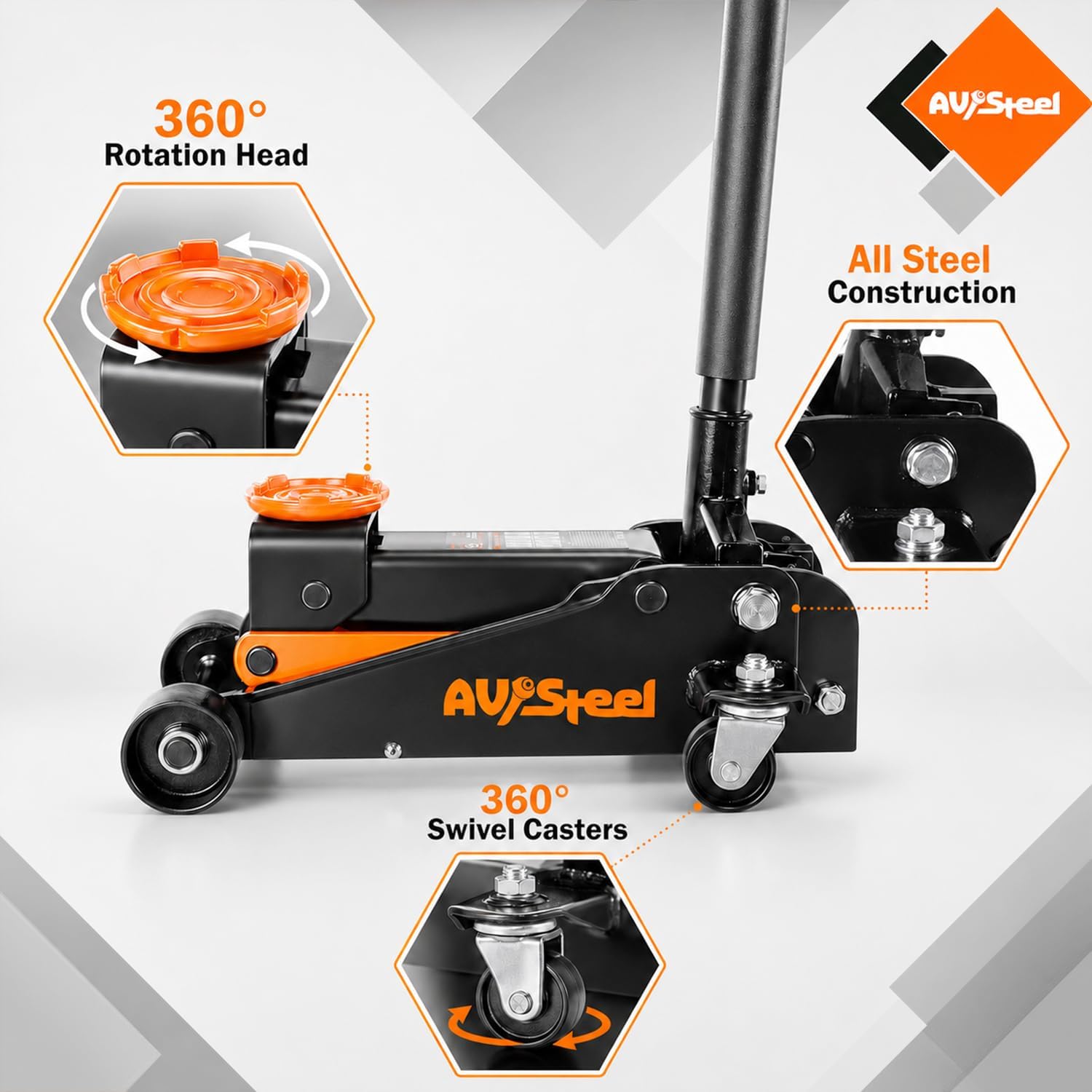 3 Ton Floor Jack (6000 lbs), Single Piston Steel Hydraulic Floor Jack, Lift Range 5.5" to 18.5", Fits Cars, SUVs &