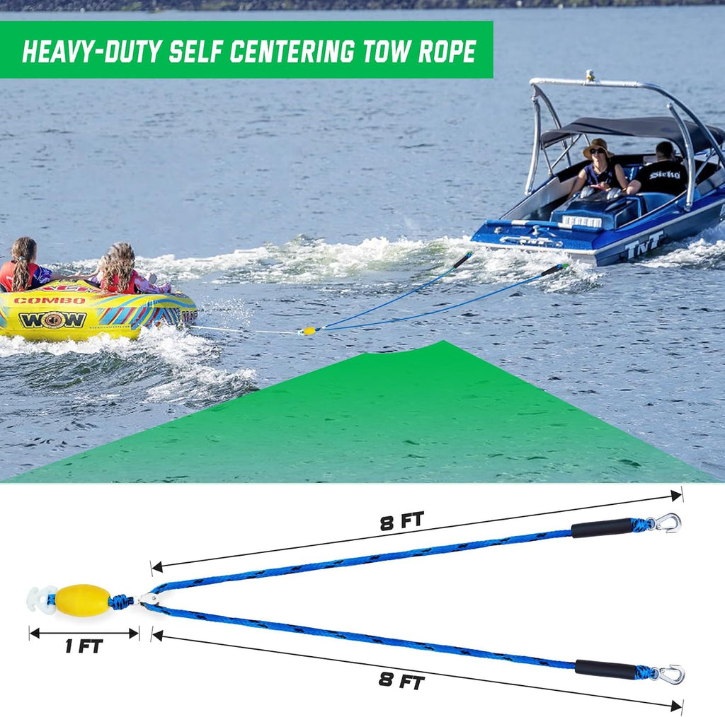 Self Centering Boat Tow Harness for Tubing, Boat Tow Rope Harness with Pulley and Large Hooks for Towing 1-4 Riders