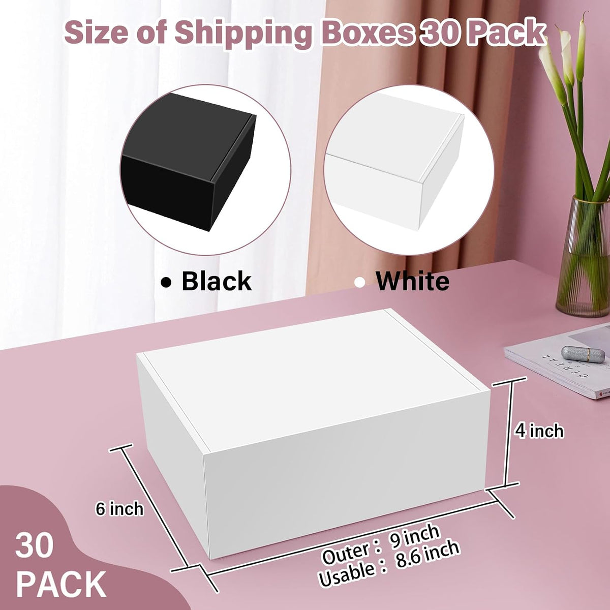30 Pack 9x6x4 Inches White Corrugated Cardboard Shipping Boxes