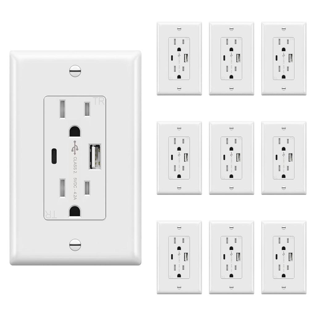 TOPGREENER 4.2A USB Outlet, 15 Amp Wall Outlet with USB Ports, 10 Pack