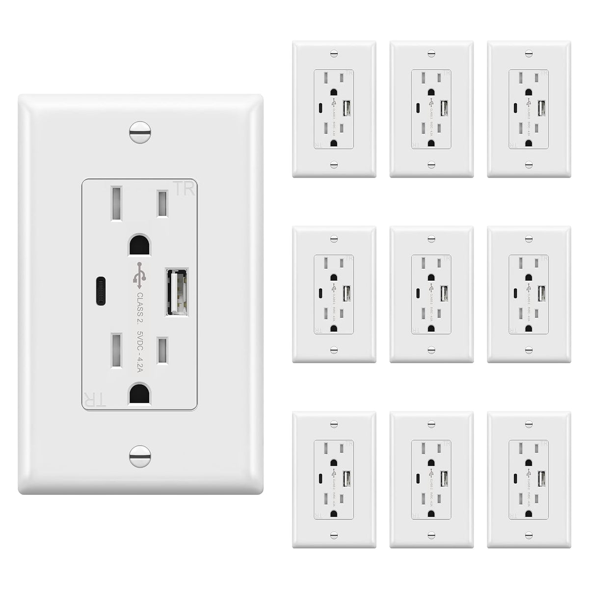 TOPGREENER 4.2A USB Outlet, 15 Amp Wall Outlet with USB Ports, 10 Pack